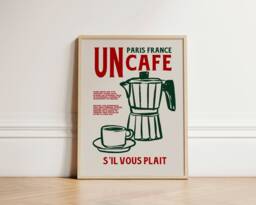 Un Cafe S'il Vous Plait Print, Kitchen Wall Art, Decor, Trendy French Coffee Art Poster, Unframed - thumbnail 1