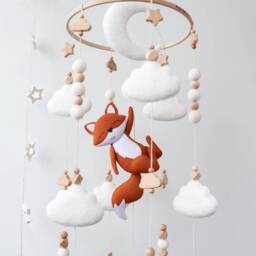 Fox & Clouds Baby Mobile For Crib, Moon & Stars Nursery Decor, Gender Neutral Felt Mobile, Forest Woodland Themed - thumbnail 3