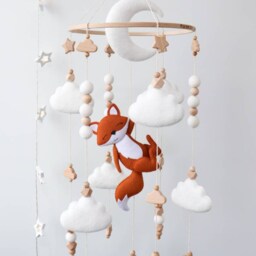 Fox & Clouds Baby Mobile For Crib, Moon & Stars Nursery Decor, Gender Neutral Felt Mobile, Forest Woodland Themed - thumbnail 2