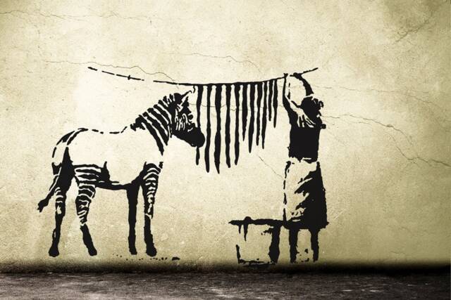 Banksy Decal Zebra Stripes Washing Laundry, Street Art Wall Decal, Graffiti Sticker Vinyl By Urban Berlin - image 1