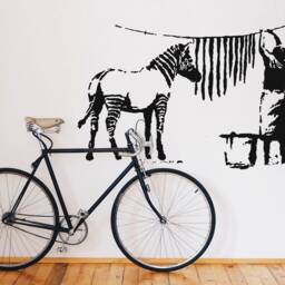 Banksy Decal Zebra Stripes Washing Laundry, Street Art Wall Decal, Graffiti Sticker Vinyl By Urban Berlin - thumbnail 3