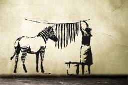 Banksy Decal Zebra Stripes Washing Laundry, Street Art Wall Decal, Graffiti Sticker Vinyl By Urban Berlin - thumbnail 1
