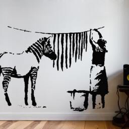 Banksy Decal Zebra Stripes Washing Laundry, Street Art Wall Decal, Graffiti Sticker Vinyl By Urban Berlin - thumbnail 2