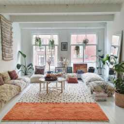 Moroccan Cream & Orange Berber Rug, Handwoven Wool Shag Rug With Abstract Dots, Authentic Beni Ourain Style Carpet, Large 9x12 Area - thumbnail 3