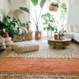 Moroccan Cream & Orange Berber Rug, Handwoven Wool Shag Rug With Abstract Dots, Authentic Beni Ourain Style Carpet, Large 9x12 Area - thumbnail 2