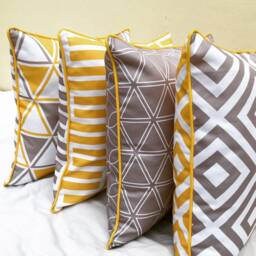 Grey & Yellow Geometric Cushion 45cm X Cotton - thumbnail 4