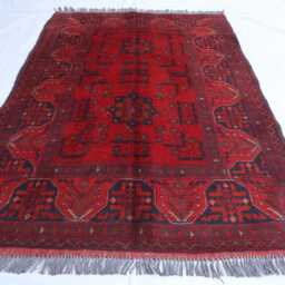 3'5x5'0 Ft Red Afghan Bokhara Rug, Turkmen Oriental Geometric Khal Mohammedi Bukhara Handmade Livingroom, D??cor Office Rug - thumbnail 2