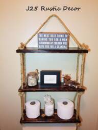 Dark Rustic Ladder Shelf, 3 Tier Rope Ladder, Three Layer Mother's Day Gift, Gift For Mom, Farmhouse Decor, Hanging Wall