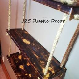 Dark Rustic Ladder Shelf, 3 Tier Rope Ladder, Three Layer Mother's Day Gift, Gift For Mom, Farmhouse Decor, Hanging Wall - thumbnail 2
