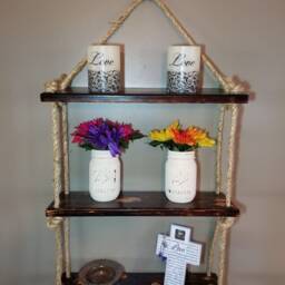 Dark Rustic Ladder Shelf, 3 Tier Rope Ladder, Three Layer Mother's Day Gift, Gift For Mom, Farmhouse Decor, Hanging Wall - thumbnail 3