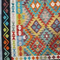 Kilim Rug Multicolour, Handmade Artisan Afghan Turkish, Scandinavian, Navajo, Bohemian Flatweave, Natural Wool 197x151 cm - thumbnail 2
