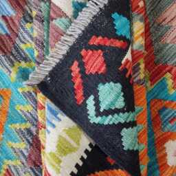 Kilim Rug Multicolour, Handmade Artisan Afghan Turkish, Scandinavian, Navajo, Bohemian Flatweave, Natural Wool 197x151 cm - thumbnail 4