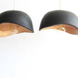 Black Pendant Light For Kitchen Island, Natural Lamp Shade, Yakisugi Flush Mount Ceiling - thumbnail 4