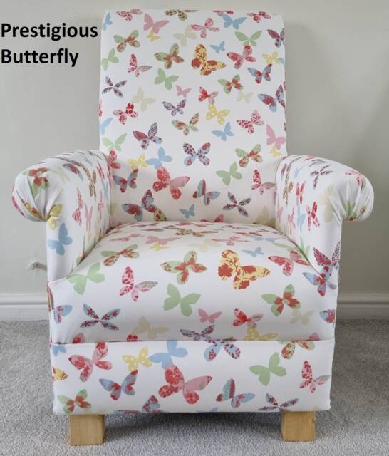 Handcrafted Butterfly Fabric Children's Armchair Girls Nursery Chair Seat Kids Bedroom Gingham Safari Animals Hares Giraffes Check - image 1