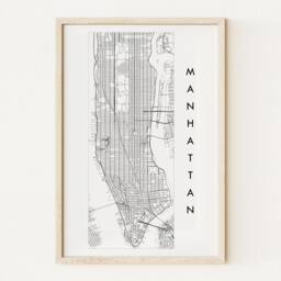 Manhattan Street Map City Hand Drawn Black White - Art Print New York Wedding Realtor Gift Central Park Midtown Uptown Downtown Soho - thumbnail 1