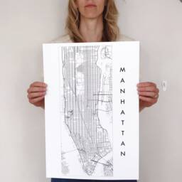Manhattan Street Map City Hand Drawn Black White - Art Print New York Wedding Realtor Gift Central Park Midtown Uptown Downtown Soho - thumbnail 3