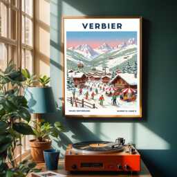 Verbier Skiing Art Print Retro Swiss Alps Travel Poster - thumbnail 2