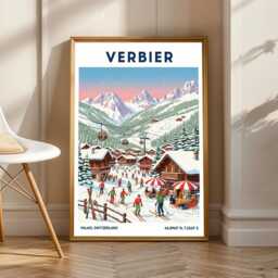 Verbier Skiing Art Print Retro Swiss Alps Travel Poster - thumbnail 1