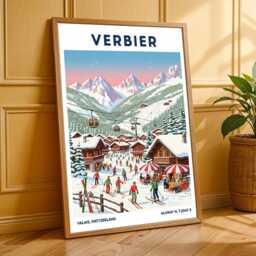 Verbier Skiing Art Print Retro Swiss Alps Travel Poster - thumbnail 3