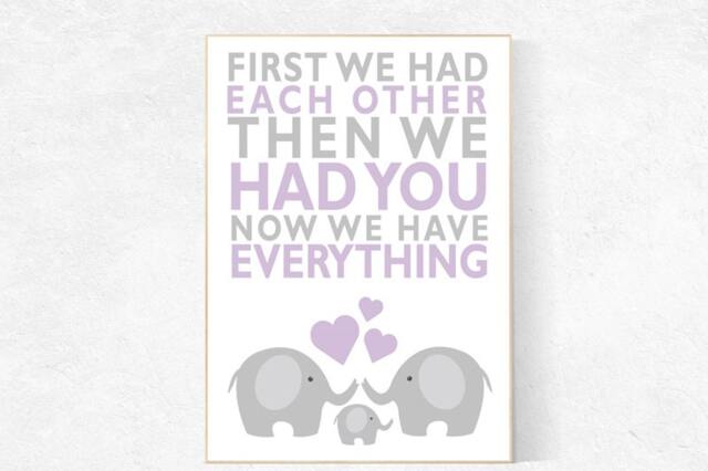 Elephant Nursery Art Print Purple Baby Girl Decor - image 1