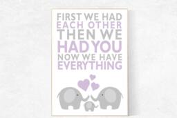Elephant Nursery Art Print Purple Baby Girl Decor - thumbnail 1