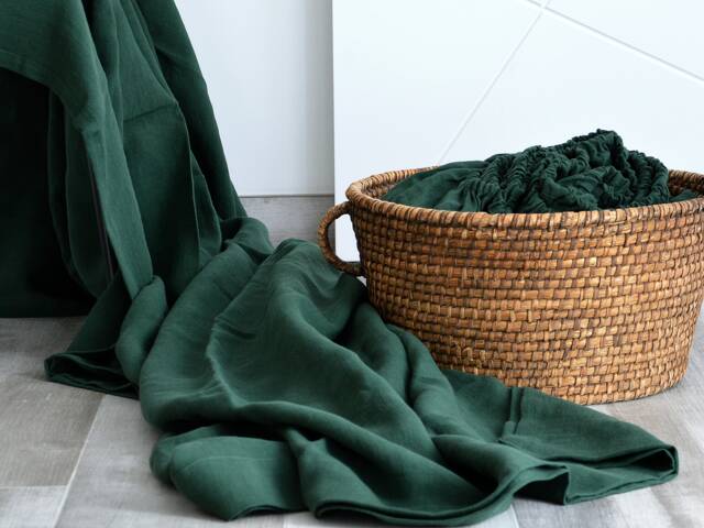 Dark Emerald Linen Flat Sheet - Soft Washed, 100% Lithuanian Linen, Custom Size - image 1