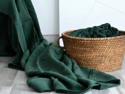 Dark Emerald Linen Flat Sheet - Soft Washed, 100% Lithuanian Linen, Custom Size - thumbnail 1
