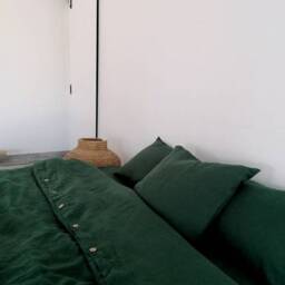 Dark Emerald Linen Flat Sheet - Soft Washed, 100% Lithuanian Linen, Custom Size - thumbnail 4