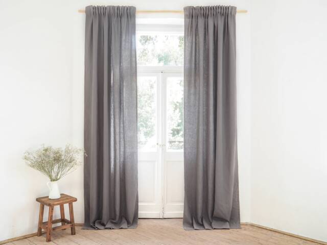 Heavy Linen Curtain Panel, True Gray, Pencil Pleat, Custom Sizes - image 1
