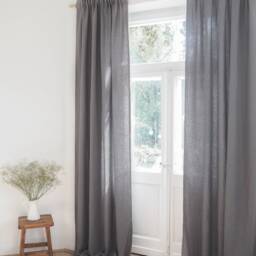 Heavy Linen Curtain Panel, True Gray, Pencil Pleat, Custom Sizes - thumbnail 3