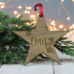 Custom Name Star Bauble Personalised Wooden Decoration For A First Christmas - thumbnail 3