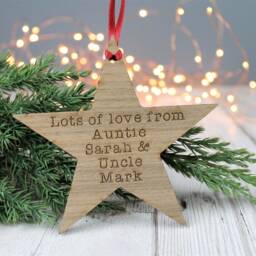 Custom Name Star Bauble Personalised Wooden Decoration For A First Christmas - thumbnail 4