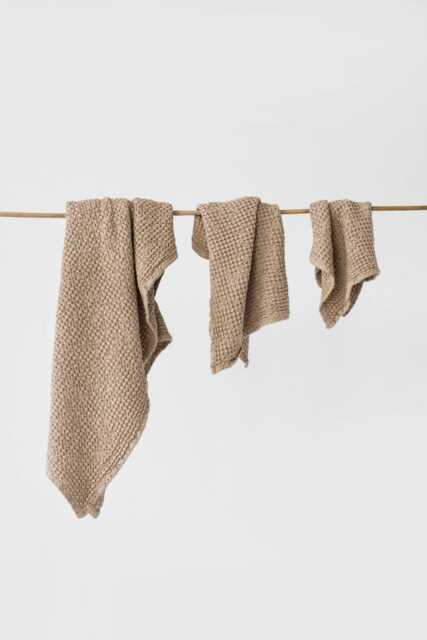 Beige Linen Waffle Towel Set - Quick Dry Towels For Face, Hand, Body Soft Natural Bath Minimalist Neutral Spa Gift Her Or Him - image 1