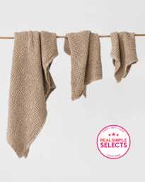 Beige Linen Waffle Towel Set - Quick Dry Towels For Face, Hand, Body Soft Natural Bath Minimalist Neutral Spa Gift Her Or Him - thumbnail 1