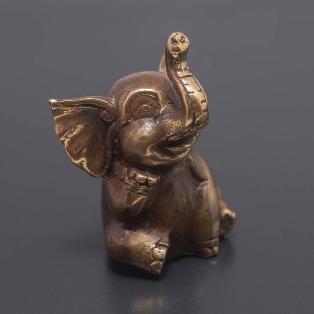 Happy Elephant Statue, Antique Brass Elephant, Baby Ganesha, Lucky Figure, Christmas Gifts, Buddhist - image 1
