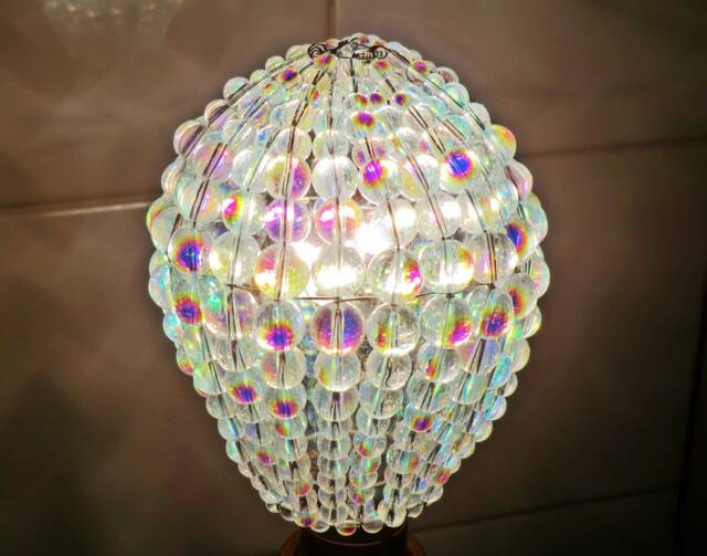 Ab Iridescent Crystal Chandelier Inspired Glass Bead Lightbulb Gls Bulb Aurora Borealis Cover Sleeve Lamp Shade Light Drops Retro Kitsch - image 1