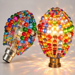 Multi Colour Boho Crystal Rainbow Colours Chandelier Inspired Glass Bead Lightbulb Gls Bulb Cover Sleeve Lamp Shade Light Drops Retro Kitsch - thumbnail 3