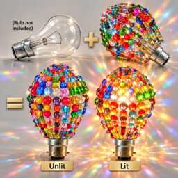 Multi Colour Boho Crystal Rainbow Colours Chandelier Inspired Glass Bead Lightbulb Gls Bulb Cover Sleeve Lamp Shade Light Drops Retro Kitsch - thumbnail 2