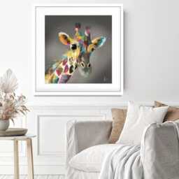 A Giraffe in Multicolour Square Framed Art Print - thumbnail 3