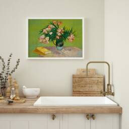 Van Gogh Oleanders & Books Print, Still Life Oil Painting Canvas, Botanical Floral Wall Decor, Flower Vase Poster, Fine Art Gift - thumbnail 3
