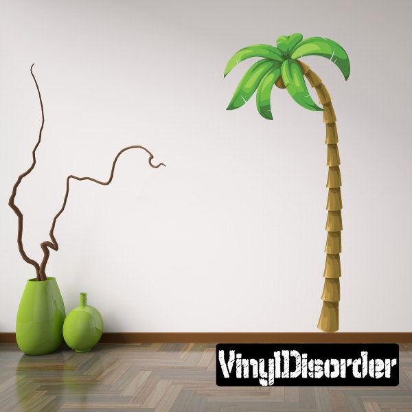 Palm Tree Wall Decal - Fabric Vinyl Removable & Reusable Palmtreeuscolor007Et