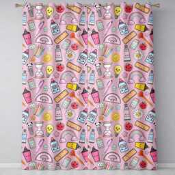 Cute Kawaii School Supplies Glue Rainbow Apple Pink Background Seamless Pattern Readymade Eyelet Ring Top Thermal 100% Blackout Curtains - thumbnail 2