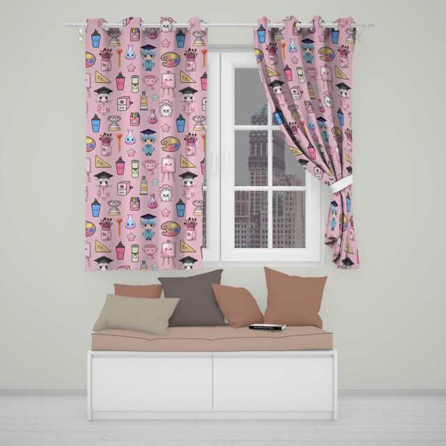 Cute Kawaii Graduation Student Art Supplies Blush Seamless Pattern Readymade Eyelet Ring Top Thermal 100% Blackout Curtains - image 1