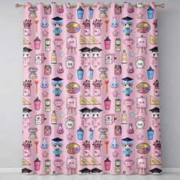 Cute Kawaii Graduation Student Art Supplies Blush Seamless Pattern Readymade Eyelet Ring Top Thermal 100% Blackout Curtains - thumbnail 2