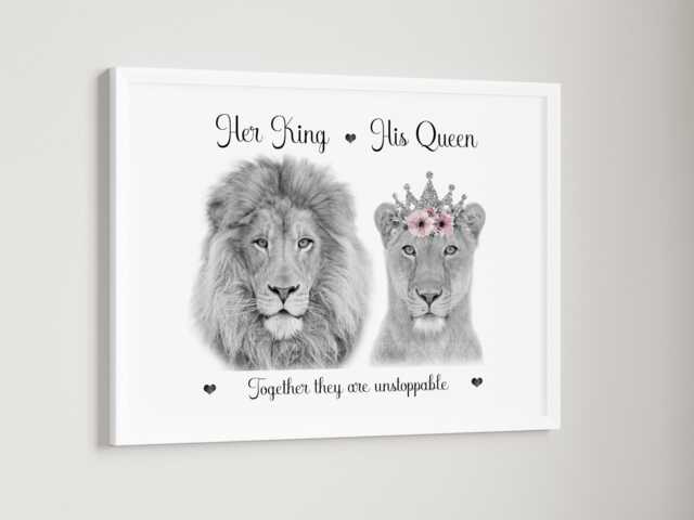Couples Husband Wife Lion King Queen Print by