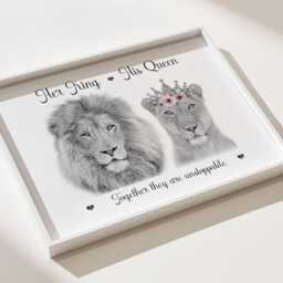 Couples Husband Wife Lion King Queen Print - thumbnail 2