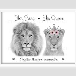 Couples Husband Wife Lion King Queen Print - thumbnail 3
