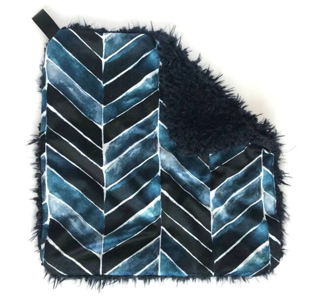 Lovey, Mini Blanket, Security Blankie, Minky Baby Blue & White New Gift, Chevron Lovey - image 1