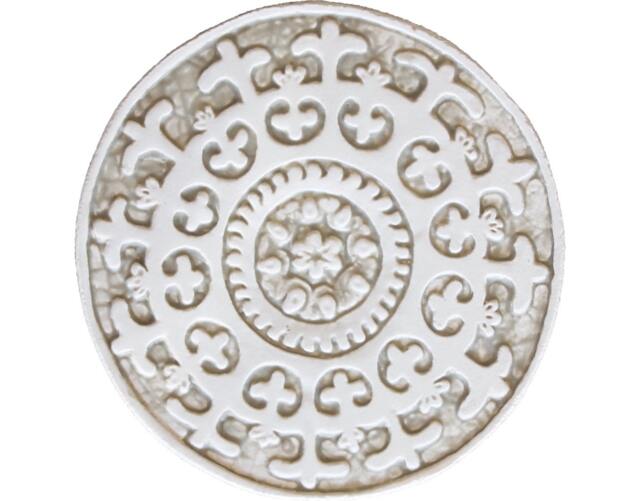 Wall Decor With Suzani Design, Garden Ceramic Tile, Ethnic Art, Hanging Design Foroutdoor Decor, #1 Circle 21cm Beige&white - image 1