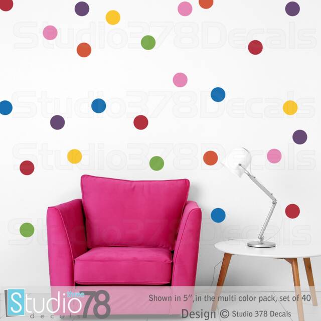 Rainbow Polka Dot Vinyl Wall Decals - Nursery Decor, Set Of 40 - image 1